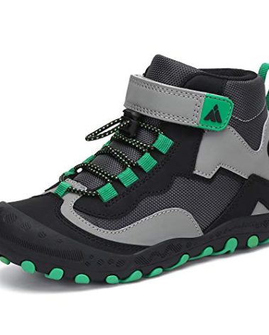 Mishansha Big Boys Girls Outdoor Hiking Boots Teens Anti Collision Non Slip Athletic Ankle Shoes for Trekking Walking Running Black and Green 3.5 Little_Kid
