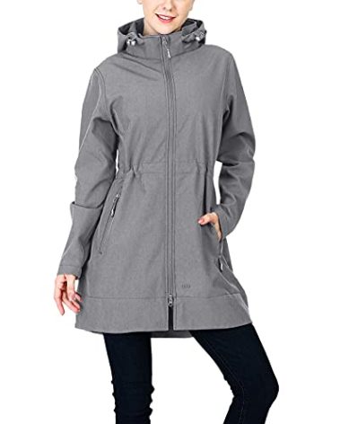 33,000ft Women's Waterproof Softshell Long Rain Jacket with Hood Fleece Lined Windproof Windbreaker