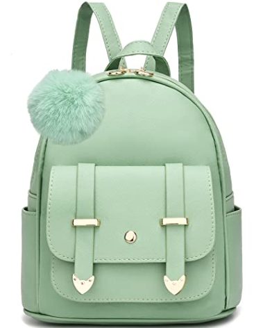 I IHAYNER Girls Fashion Backpack Mini Backpack Purse for Women Teenage Girls Purses PU Leather Pompom Backpack Shoulder Bag Green