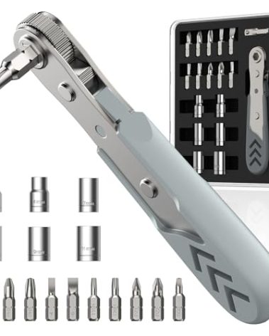 AXTH 17in1 Right Angle Ratcheting Screwdriver Set, [Bearing Steel] 36-Tooth Mini Ratchet Wrench, Men Gifts, Low Profile Ratchet Screwdriver, Magnetic Offset Screwdriver Repair Tool