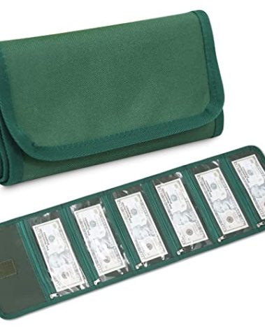 VOCHIC Money Pouch, Money Organizer for Cash with 6 Zippered Pockes, Cash Bill Organizer, Money Bag Small Travel Money Holder for Budgeting, Receipt and Tips(Green)