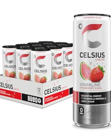 CELSIUS Sparkling Strawberry Guava, Functional Essential Energy Drink 12 Fl Oz (Pack of 12)