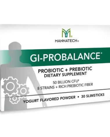 Mannatech Prebiotics and Probiotics, 30 Slimsticks, Yogurt Flavor, GI-ProBalance w/MannaBiotic Blend, Pre and Probiotics Powder for Gut Health, w/ 8 Strains, Rich Prebiotic Fiber & 50 Billion CFU