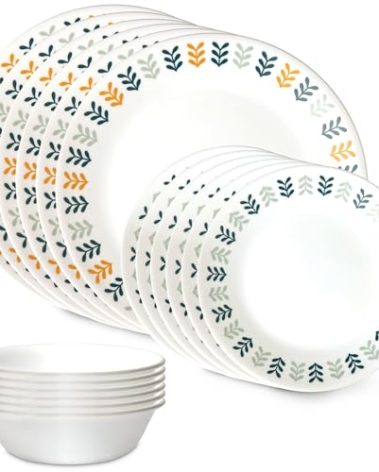 Corelle Vitrelle 18 Piece Glass Dinnerware Sets Service for 6, Triple Layer Chip & Crack Resistant Glass Plate and Bowl Sets, Anders