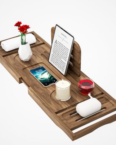 Premium Teak Bathtub Tray Caddy, Expandable Wooden Bath Tray for Bathub, Luxury Bathtub & Bathroom Accessories, Great House Warming, Anniversary & Wedding and Birthday Gifts