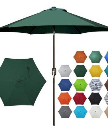 Blissun 7.5 ft Patio Umbrella, Yard Umbrella, Outdoor Market Umbrella with Push Button Tilt Crank, Dark Green