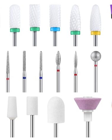 MelodySusie 21pcs Nail Drill Bit Set, Professional 3/32'' Ceramic Diamond Carbide Acrylic Gel Nail Art Tool Kit, Cuticle Remover Bit for Acrylic Gel Dip Powder, Nail Manicure Pedicure, Salon Home