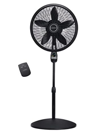 Lasko Oscillating Cyclone Pedestal Fan, Adjustable Height, Timer, Remote Control, 3 Speeds, for Bedroom, Living Room, Home Office, 18", Black, 1843
