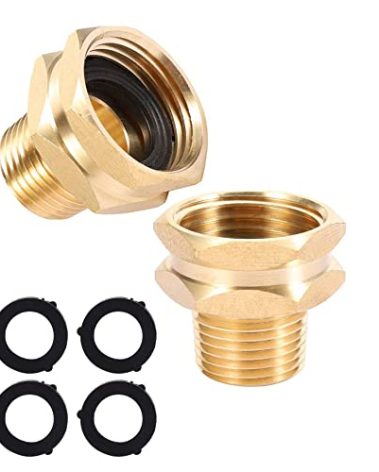 Performore 2 Pack of 3/4 Inch GHT Female to 1/2 Inch NPT Male Connector GHT to NPT Adapter Brass Fitting, Garden Hose Thread Metal Adapters, Includes 4 Washers with 2 Extra Free