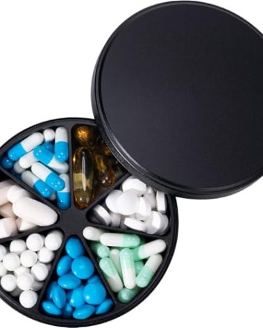 Metal Pill Dispenser Pill Organizer with 7 Compartments - Heavy Duty Anti-Mix Pill Container, Large Waterproof Daily Pill Box Pill Case for Vitamin, Medicine, Supplement, Fish Oil, 0.39lb (Black)
