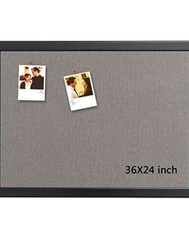 Bulletin Board 36 x 24 Inch, 100% Wood Framed Canvas Cork Board with Grey Fabric, Wall Mounted Notice Board for Home Office School