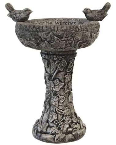 BestNest Athens Stonecasting “His Eye is on The Sparrow” Bird Bath – Pre-Aged Gray Concrete Outdoor Birdbath with Ivy Detailing & Bird Figures, Inspirational Garden Decor, Durable Hand-Cast Design