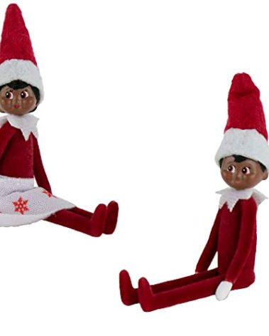 World's Smallest Elf on The Shelf Bundle Set of 2 Boy and Girl Dark Skin - Less than 4 Inches Tall