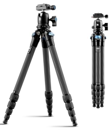 SIRUI Carbon Fiber Travel Tripod - Lightweight Only 0.93kg，Compact Tripod with 360° Panorama Ball Head Quick Release Plate, Max Height 50.2", Max Load 6kg for Camera, DSLR