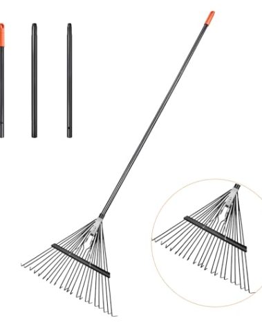 Daxguard 46 HRC Steel Gardening Leaf Rake, 22 Tines 22.8" Wide,Adjustable Split Long Handle 33-67",Suitable for Raking Leaves and Lawn Tidying,Garden rake and thatch rake Suitable for Adults