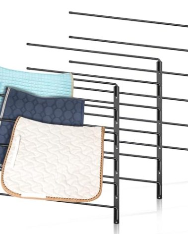 Maxcheck 2 Pcs Saddle Pad Rack Horse Blanket Holder Heavy Duty 180 Degree Swing Out Wall Mount Twelve Well Spaced Saddle Stand Horse Trailer Accessories for Various Accessories, Black (6 Column)