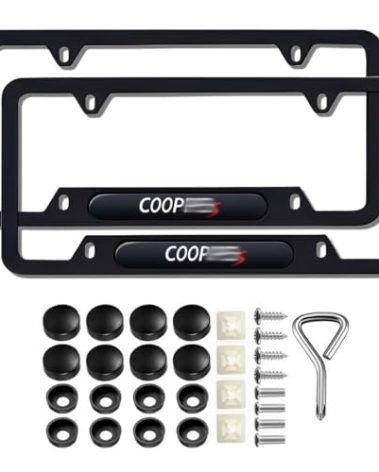 2 Pcs Black License Plate Frames Compatible with Mini Cooper License Plate Covers Metal Aluminum Material Screw caps Cover Set