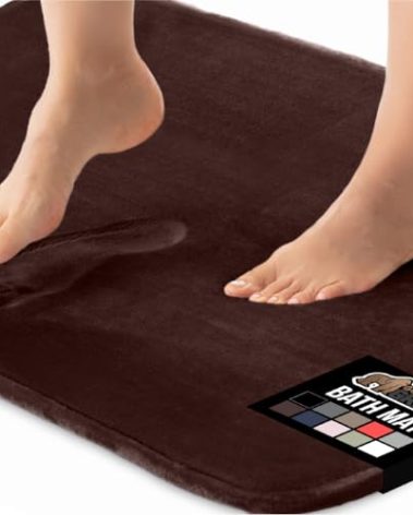 GORILLA GRIP Memory Foam Bath Mat, Soft Absorbent Velvet Bathroom Mats, Durable Dots on Underside, Machine Washable Bathmat, Carpet Rug Room Decor for Shower Tub Floor RV, 42x24 Rugs, Brown