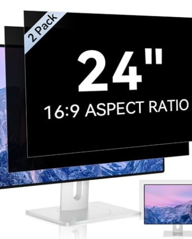 [2 Pack] 24 Inch Computer Privacy Screen for 16:9 Aspect Ratio Widescreen Monitor, Eye Protection Anti Glare Blue Light Computer Monitor Privacy Filter, Removable Anti-Scratch 24in Protector Film