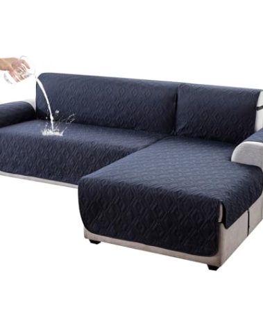 Genina Sectional Couch Covers for Dogs L Shaped Sofa Covers Chaise Lounge Cover Reversible Couch Covers for Sectional Sofa L Shape Furniture Protectors Cover for Pets, Kids (Navy Blue, Sofa Large)