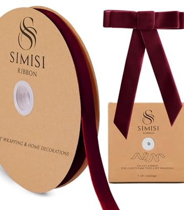 Burgundy Velvet Ribbon 5/8'' 25 Yards for Christmas Tree, Gift Wrapping, Flower Bouquet, Wreath Decorations, Bow Making