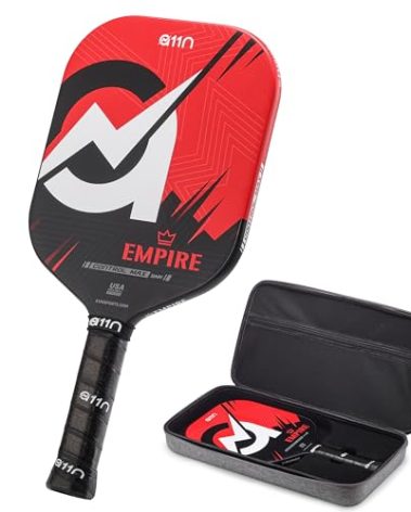 A11N Empire Edgeless Pickleball Paddle – Carbon Fiber Paddle with Longer Handle Design for Double-Handed Backhand & SuperGrit Surface Texture Technology, ControlMax - Wide Body Shape, Red