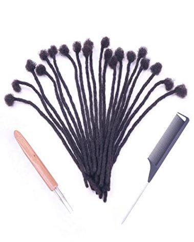 ADIASAI 0.6cm Width 6 Inch 60 Strands 100% Human Hair Loc Extensions, Full Handmade Dreadlock Extensions for Men Women Kids Can Be Dyed and Bleached with Needle and Comb 100% Unprocessed Natural Black