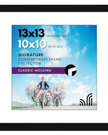 Americanflat 13x13 Picture Frame with Shatter-Resistant Glass - Use as 10x10 Frame with Mat or Display 13x13 Photo Without Mat - Signature Collection - Square Frames for Wall Display - Black