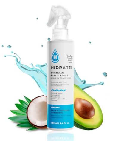Hidratei Brazilian Healthy Leave In Conditioner | Detangler Spray | Anti-Frizz Spray | 24+ Hour Protection from UV, Heat, & Frizz | Reduces Breakage | Vegan Hair Treatment for All Hair Types 8.4 Oz
