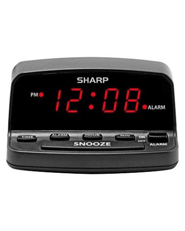 Sharp Digital Alarm Clock with Keyboard Style Controls, Battery Back-up, Easy to Use with Simple Operation, Black Case with Red LED Display