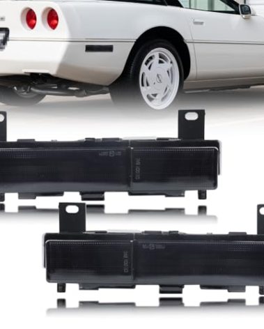 MOTRUM Rear Side Marker Lights Housing Compatible with Chevy Corvette C4 (base, Grand Sport, ZR1) 1988-1996, [DOT] [IP67 Waterproof] Rear Turn Signal Marker Light Cover [No Bulbs], Smoked Lens