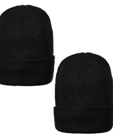 Warm Military GI Watch Cap, 100% Wool Tactical Beanie, Ski Cap & Winter Hat for Men and Women, Made in USA (2 Pack, Black)