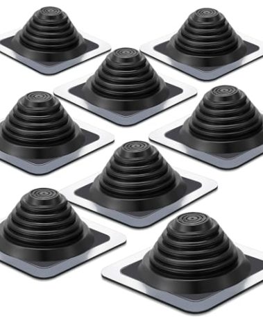 Yaocom #3 Metal Roof Vent Boot Chimney Flashing Roof Jack Pipe Vent for Pipe Diameters 1/4-5-3/4 Sleeve Square Base Epdm Stove(8 Pcs,8 Inch)