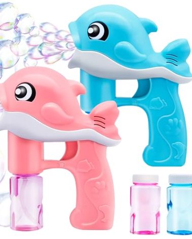 JOYIN 2 Bubble Guns Kit, Whale Automatic Bubble Maker Blower Machine with 4 Solutions for Kids, Summer Toy, Birthday, Outdoor & Indoor Activity, Easter, Valentine Party Favors