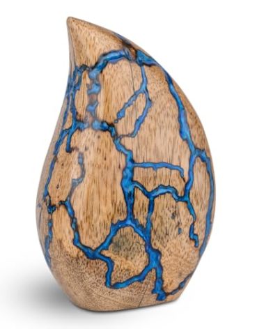 Wooden Tear Drop Cremation Urns for Human Ashes Adult Male 3 Cu/in - Urns for Ashes for Women & Men - Blue Urn for Adult Male - Decorative, Burial and Funeral Urn -Blue, Small Keepsake Tear Drop