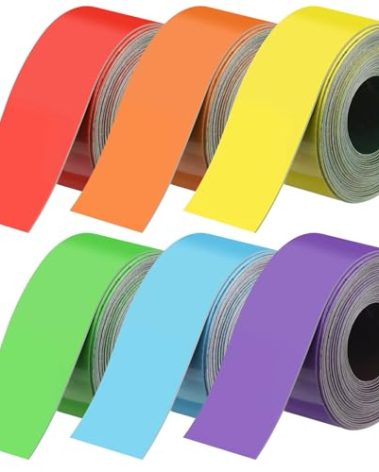 Humyoun 6 Pcs Dry Erase Magnetic Strips for Classroom, 1 In x 9.8 Ft Rainbow Colors Magnetic Tape Roll Blank Magnets Sticky Labels Writable Flexible Magnet Sheet for Whiteboard Refrigerator and Crafts