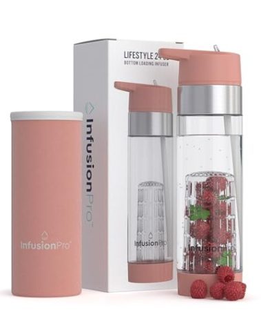 Infusion Pro Fruit Infuser Water Bottle with Straw Lid 24 oz : Flip-Up Straw : Insulated Sleeve & Fruit Infusion Water eBook : Bottom Loading Infuser for More Flavor - Kauai Sunset