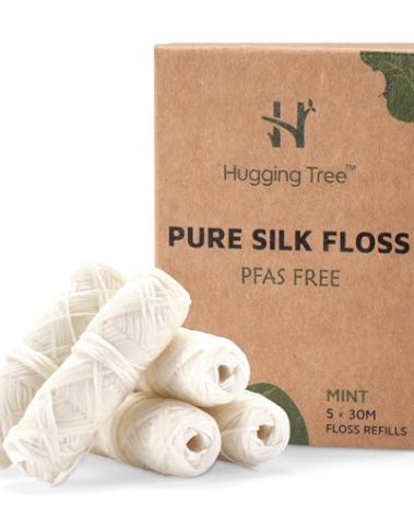 HUGGING TREE Natural Silk Dental Floss Refills | PFAS Free Dental Floss | Zero Waste Biodegradable | Mint (5 Pack, 33 Yards Each)