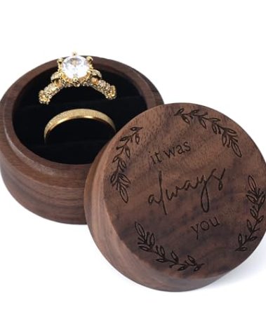 Drnilui Ring Box, Wooden Ring Box for Wedding Ceremony Ring Bearer Box, Engagement Ring Holder Gift for Anniversaries day, Birthday Gift