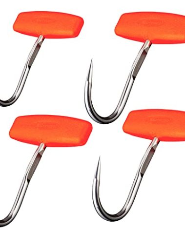 LGEGE Stainless Steel T Hooks with Orange Hook Plug，T-Handle Meat Boning Hook for Kitchen Butcher Shop Restaurant Tool (4Pcs)
