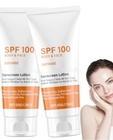 Spf 100 Face Sunscreen Moisturizer - Travel Size Sunblock - Oil Free Facial Sun Screen - Sun Screen Protector for Face & Body - Non-Greasy,No White Cast Waterproof Sunscreen - Dry Oily Skincare（2pcs）