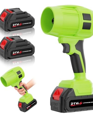 BAHNU Leaf Blower Cordless with Battery, Turbo Jet Leaf Blower, 21V*2 Pcs Batteries Electric Blower for Patio Cleaning, Lawn Care, Blowing Leaves and Dust (Green)