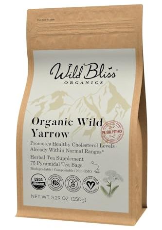 Organic Wild Yarrow Flower Herbal Tea - Caffeine Free - Pharmacopoeia Potency - 75 Plant Based Tea Bags