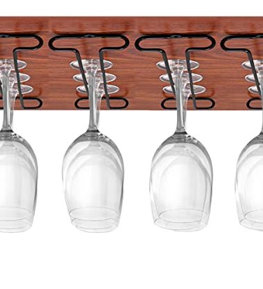 GeLive Set of 4 Under Shelf Wine Glass Hoder Cabinet Stemware Rack Glass Storage Hanger Organizer for Kitchen and Bar (Black)