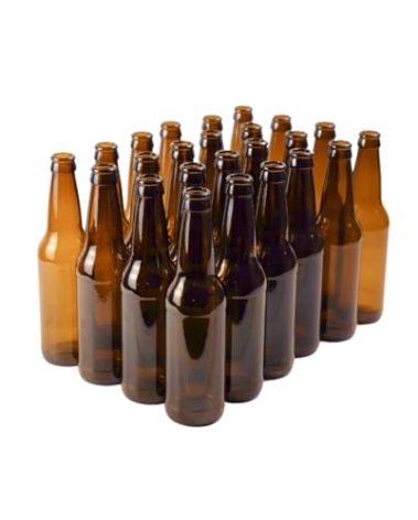 FastRack Amber Beer Bottles 12oz (Pack of 24) | Longneck Glass Beer Bottles with Pry-off Crown Finish for Home Brewing Mead, Cider & Kombucha | Durable Brewing Bottle & Bottling Kit