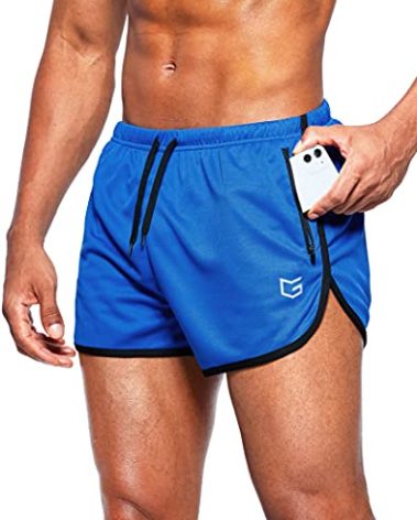 G Gradual Men's Running Shorts 3 Inch Quick Dry Gym Athletic Jogging Shorts with Zipper Pockets (Blue, Large)