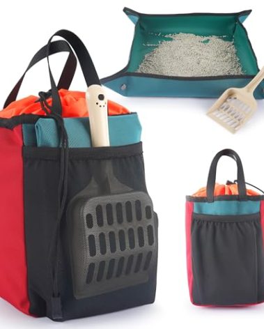 OutdoorBengal Travel Litter Box for Cats (3in1 Kit) – Foldable Litterbox + Litter Bag + Scooper (Portable Litter Box for Cat Traveling) Collapsible Litterbox for Car Travel with Cat, Camping, Plane