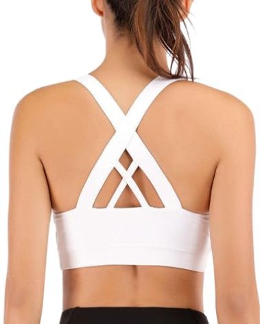 Sports Bra for Women, High Support Criss-Cross Back Padded Strappy Push up Sports Bras with Removable Cups Workout Yoga Top A-White