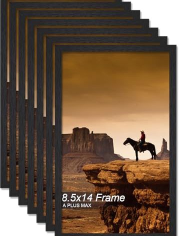 A PLUS MAX 8.5x14 Picture Frame Set of 6, Black Engineered Wood Frame for 8.5 x 14 Inch Picture Poster Photo, Light Weight 8.5 by 14 Frame with Wood-grain for Wall - 6 Pack/Black/8.5"x14"