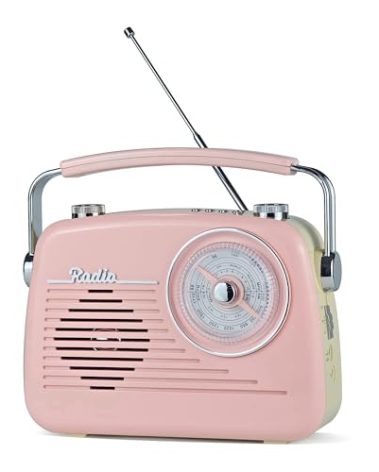Portable Radio AM FM Shortwave Vintage Radio, Great Reception Receiver Bluetooth Speaker Plug in Wall, Support USB Drive/TF Card, Good Sound for Family or Friend for Home/Outdoor/Kitchen (Pink)